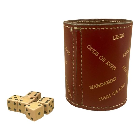 Vintage Leather Dice Cup Riu Hermanos Philippines Bislig Round Table 5 Dice - Picture 1 of 11